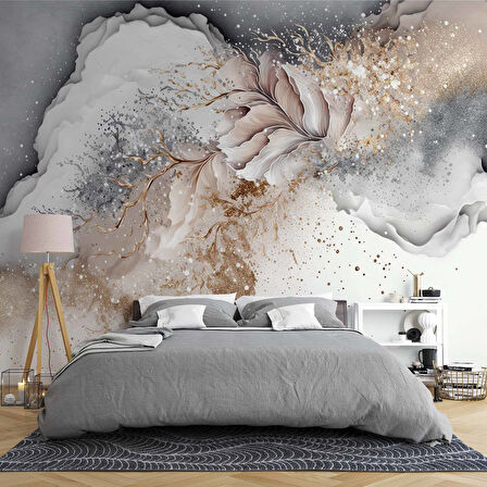 3 Boyutlu Gri Pembe Boyama Desenli Duvar Kağıdı