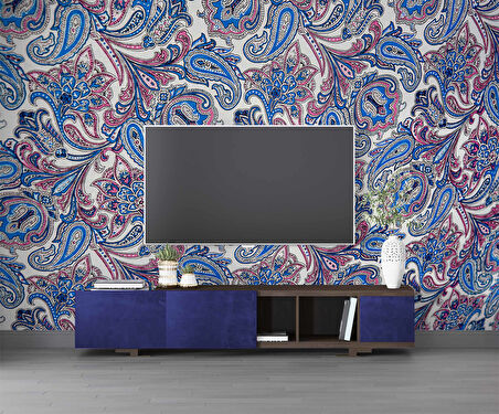 3 Boyutlu Lacivert Çini Desenli Duvar Kağıdı