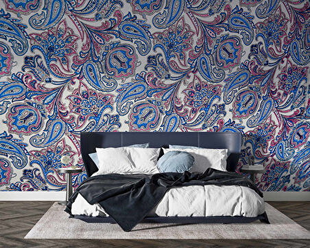 3 Boyutlu Lacivert Çini Desenli Duvar Kağıdı