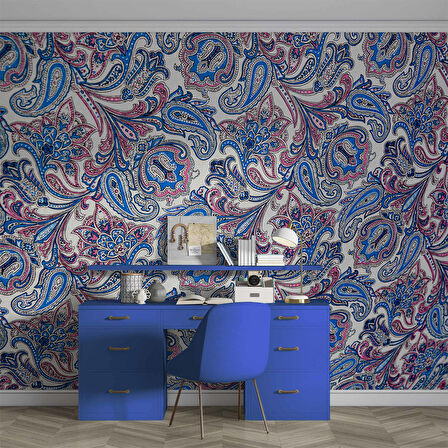 3 Boyutlu Lacivert Çini Desenli Duvar Kağıdı