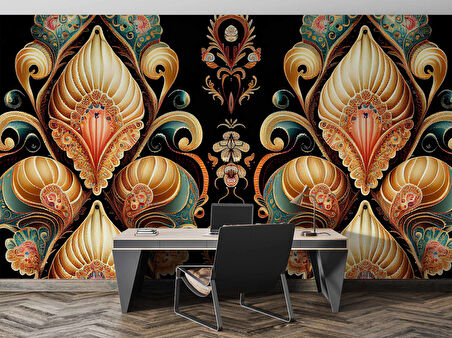 3 Boyutlu Altın Figür Desenli Duvar Kağıdı