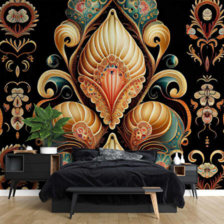 3 Boyutlu Altın Figür Desenli Duvar Kağıdı