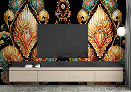 3 Boyutlu Altın Figür Desenli Duvar Kağıdı