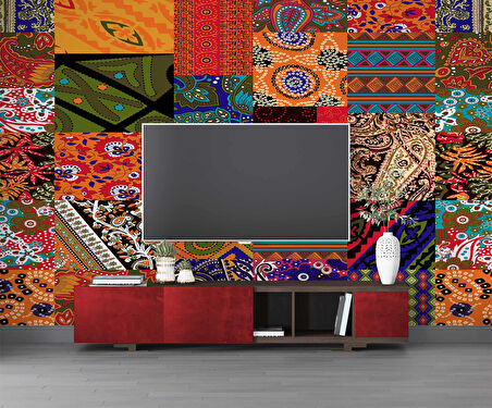 Rengarenk Motif Çizim Desenli Duvar Kağıdı
