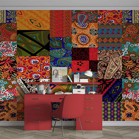 Rengarenk Motif Çizim Desenli Duvar Kağıdı