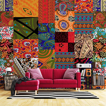 Rengarenk Motif Çizim Desenli Duvar Kağıdı