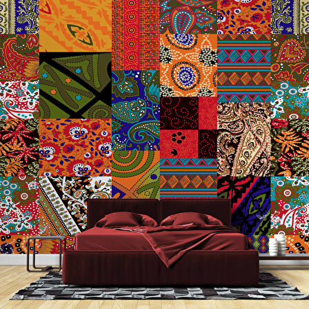 Rengarenk Motif Çizim Desenli Duvar Kağıdı