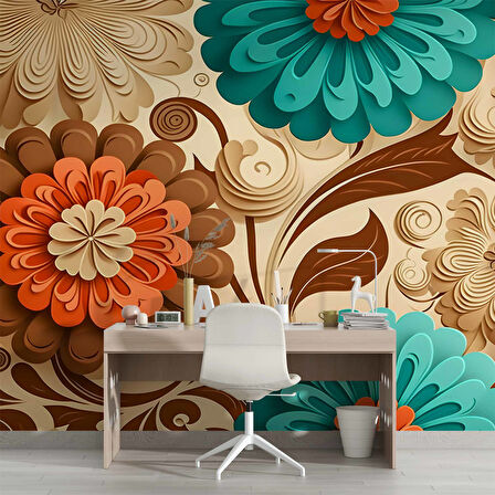 3 Boyutlu Çiçek Çizim Desenli Duvar Kağıdı