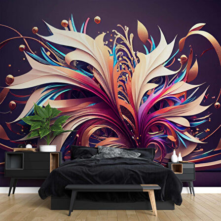 3 Boyutlu Mor Kurdale Çizim Desenli Duvar Kağıdı