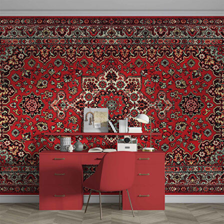 3 Boyutlu Kırmızı Halı Desenli Duvar Kağıdı