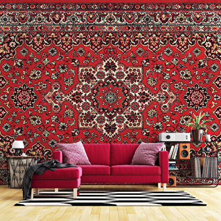 3 Boyutlu Kırmızı Halı Desenli Duvar Kağıdı