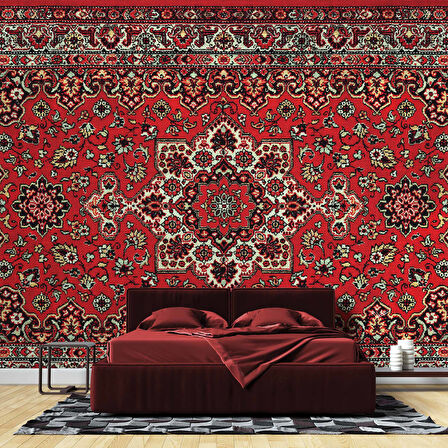 3 Boyutlu Kırmızı Halı Desenli Duvar Kağıdı