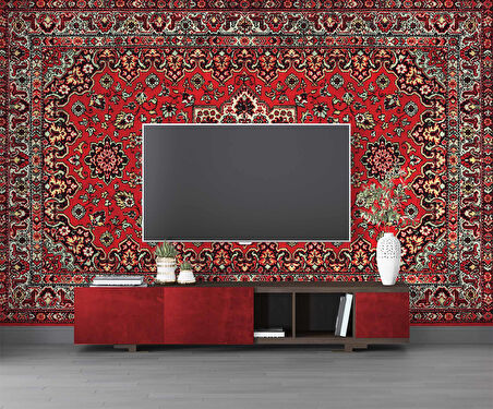 3 Boyutlu Kırmızı Halı Desenli Duvar Kağıdı