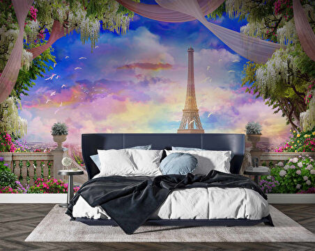 Romantik Pembe Eyfel Kulesi Manzaralı Duvar Kağıdı