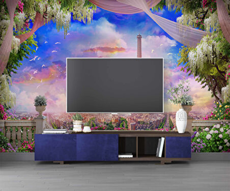 Romantik Pembe Eyfel Kulesi Manzaralı Duvar Kağıdı