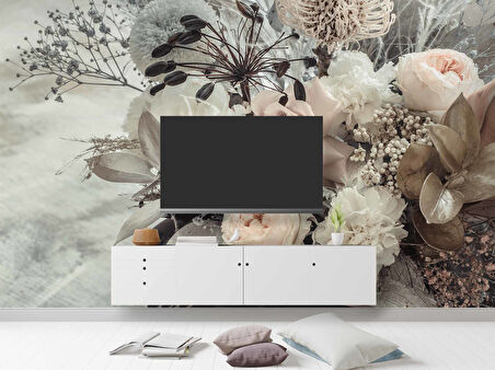 Pembe Beyaz Çiçek Temalı Duvar Kağıdı