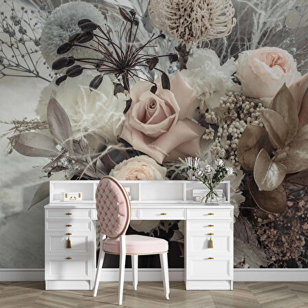 Pembe Beyaz Çiçek Temalı Duvar Kağıdı