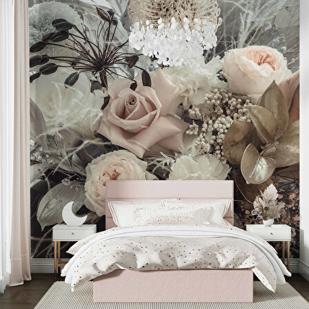 Pembe Beyaz Çiçek Temalı Duvar Kağıdı