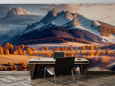 Karlı Dağ ve Nehir Manzaralı Duvar Kağıdı