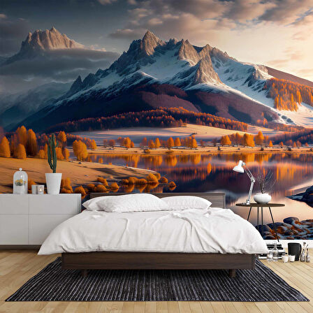 Karlı Dağ ve Nehir Manzaralı Duvar Kağıdı