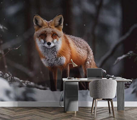 Kar ve Tilki Manzaralı Duvar Kağıdı