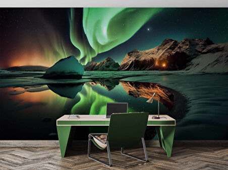 Gece Kutup Işıkları Manzaralı Duvar Kağıdı