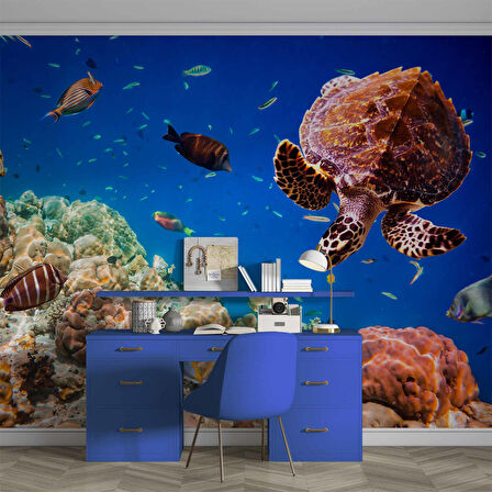 Denizaltı Balık ve Kaplumbağ Manzaralı Duvar Kağıdı