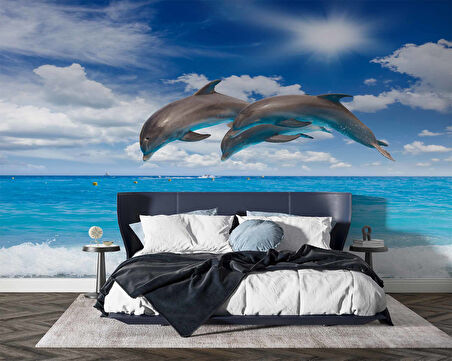 Deniz ve Yunus Balığı Dansı Manzaralı Duvar Kağıdı