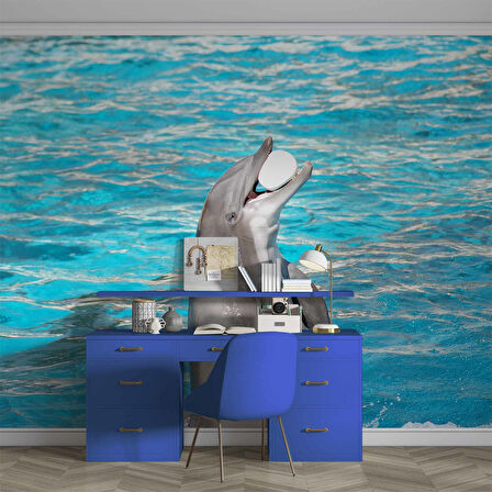 Havuz ve Yunus Balığı Dansı Manzaralı Duvar Kağıdı