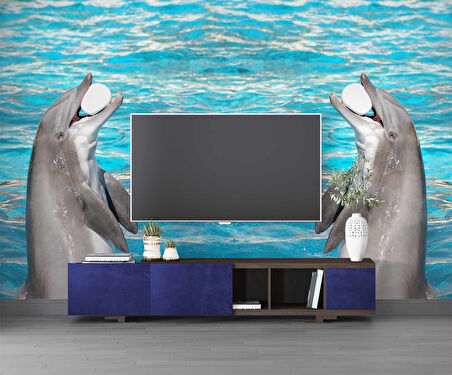 Havuz ve Yunus Balığı Dansı Manzaralı Duvar Kağıdı