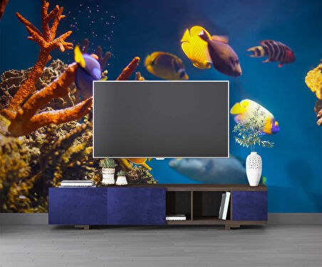 Denizaltı Sarı Japon Balığı Manzaralı Duvar Kağıdı