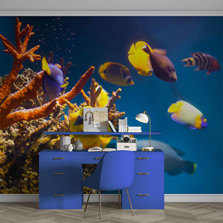 Denizaltı Sarı Japon Balığı Manzaralı Duvar Kağıdı