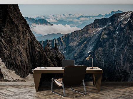 Dağ ve Gökyüzü Bulut Manzaralı Duvar Kağıdı