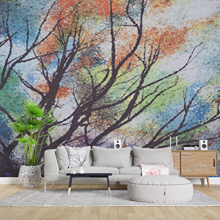 Ağaç Çizimi Desenli Duvar Kağıdı