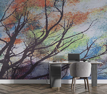 Ağaç Çizimi Desenli Duvar Kağıdı