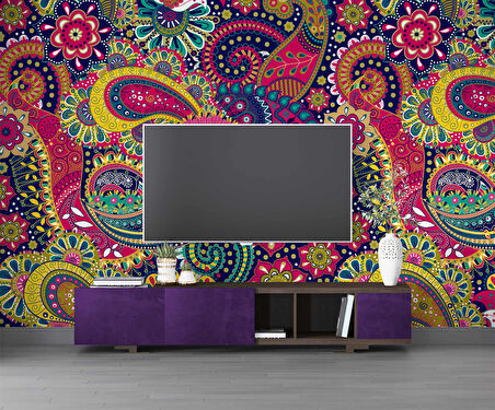 Renkli Mandala Desenli Duvar Kağıdı