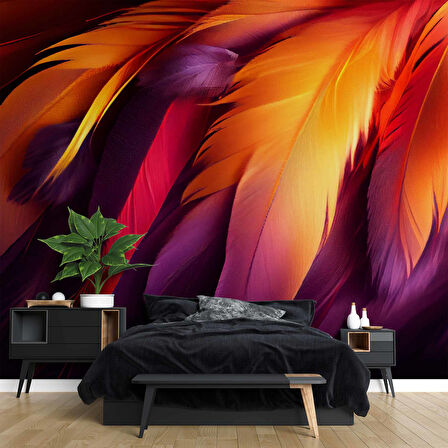 3 Boyutlu Kızıl Tüy Desenli Duvar Kağıdı