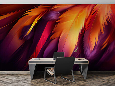 3 Boyutlu Kızıl Tüy Desenli Duvar Kağıdı