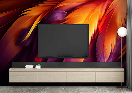 3 Boyutlu Kızıl Tüy Desenli Duvar Kağıdı