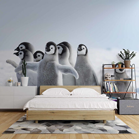 Kutuplar ve Yavru Penguen Manzaralı Duvar Kağıdı