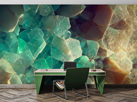 3 Buyutlu Yeşil Kristal Desenli Duvar Kağıdı