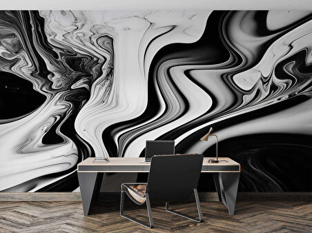 3 Buyutlu Siyah Beyaz Boyama Desenli Duvar Kağıdı