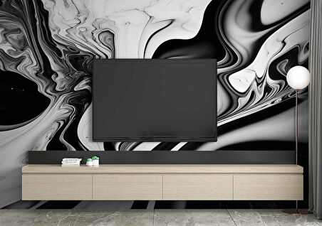 3 Buyutlu Siyah Beyaz Boyama Desenli Duvar Kağıdı