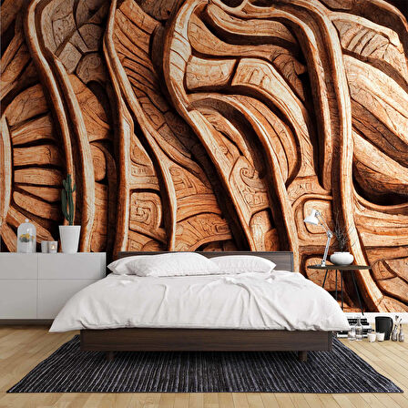 3 Buyutlu Ağaç Oyma Desenli Duvar Kağıdı