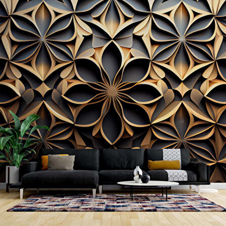 3 Boyutlu Geometrik Çizim Desenli Duvar Kağıdı