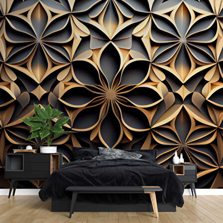 3 Boyutlu Geometrik Çizim Desenli Duvar Kağıdı