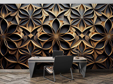 3 Boyutlu Geometrik Çizim Desenli Duvar Kağıdı