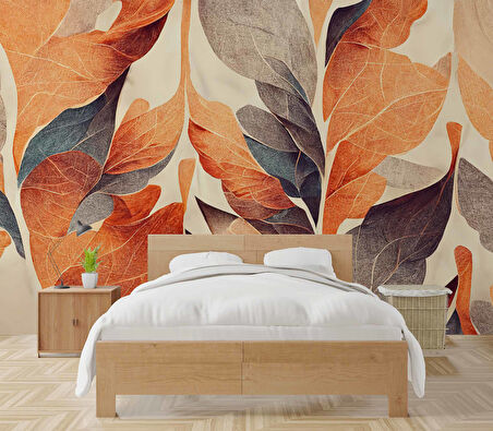 Sonbahar Solmuş Yaprak Çizim Desenli Duvar Kağıdı