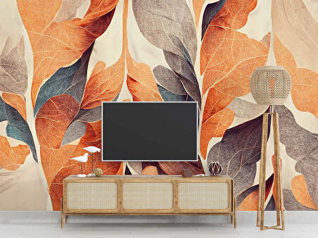 Sonbahar Solmuş Yaprak Çizim Desenli Duvar Kağıdı