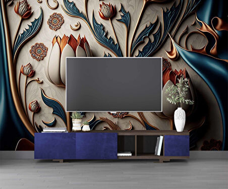 3 Boyutlu Beyaz Lale Desenli Duvar Kağıdı